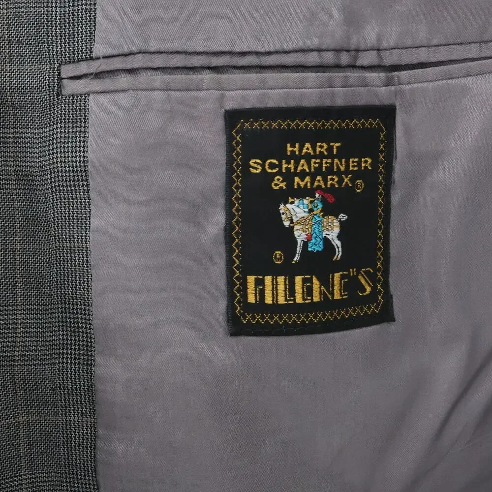 Hart Schaffner Marx Suit Mens 41R Gray Plaid Wool Pleated Cuffed Pants Vintage